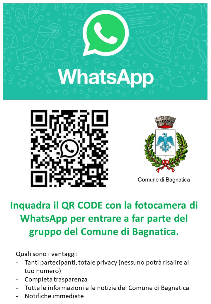 Volantino gruppo whatsapp del comune di Bagnatica